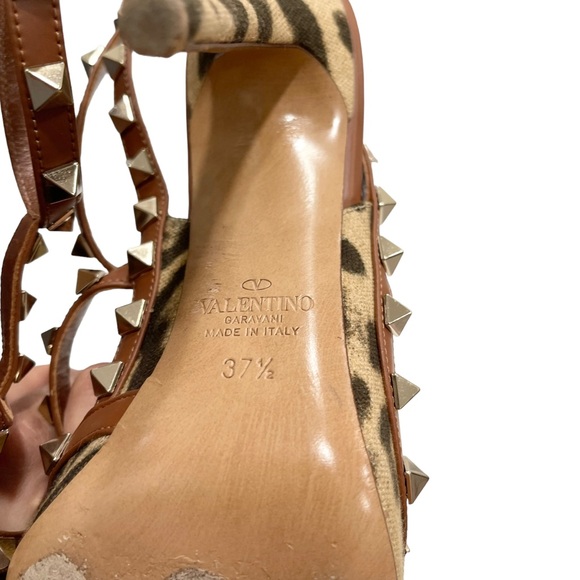 Valentino Garavani Canvas Leopard Print Rockstud Heels Size 37 1/2 - Picture 10 of 11